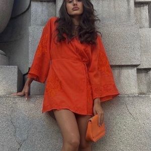 NWT Zara Short Orange Embroidered Dress. Size Small.